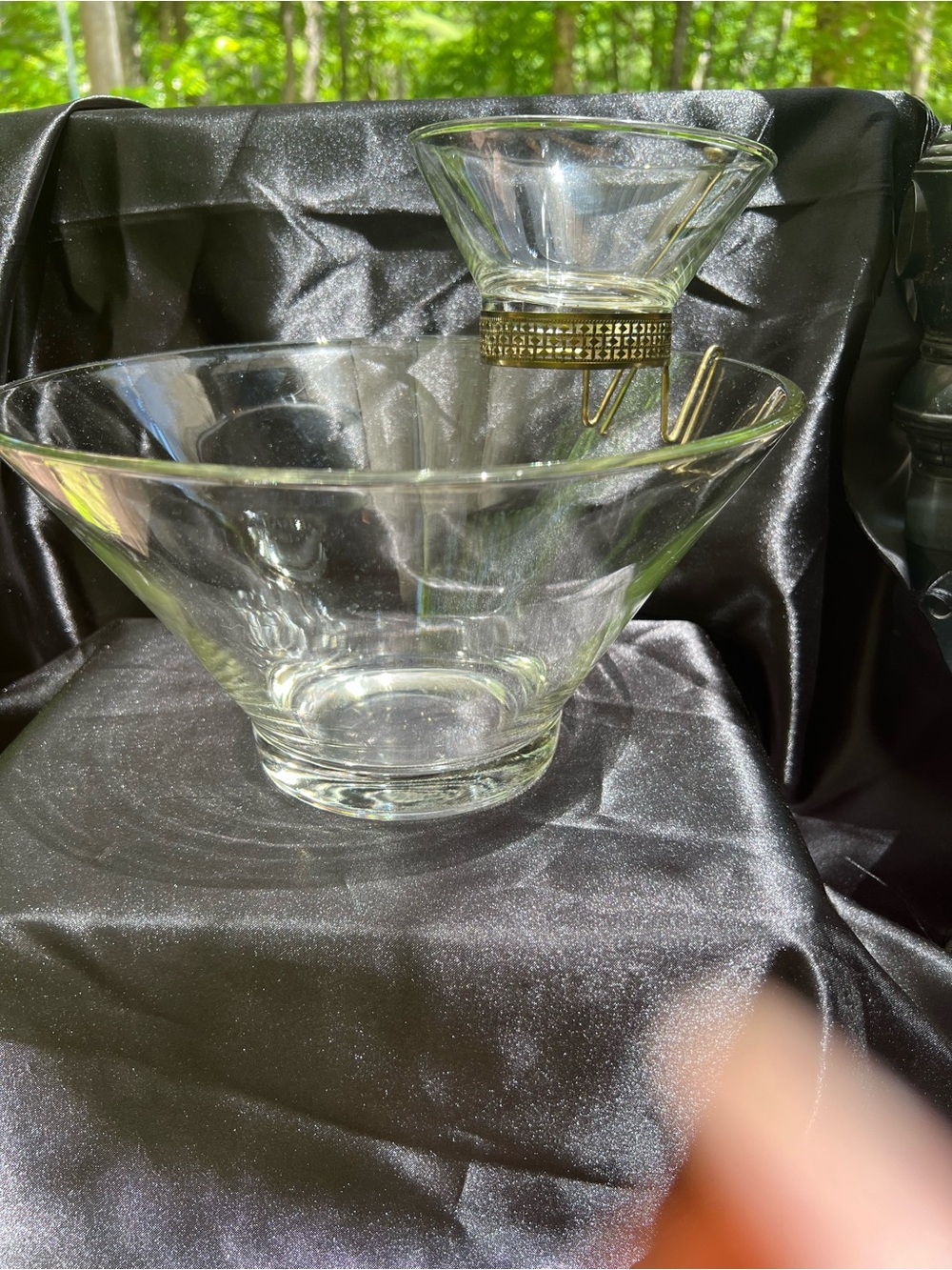 Anchor Hocking Clear Glass Chip And Dip Set With Gold Tone Filigree Dip Holder
